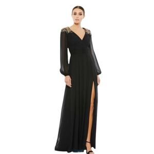 Mac Duggal Black Maxi Dress with Gold Accents